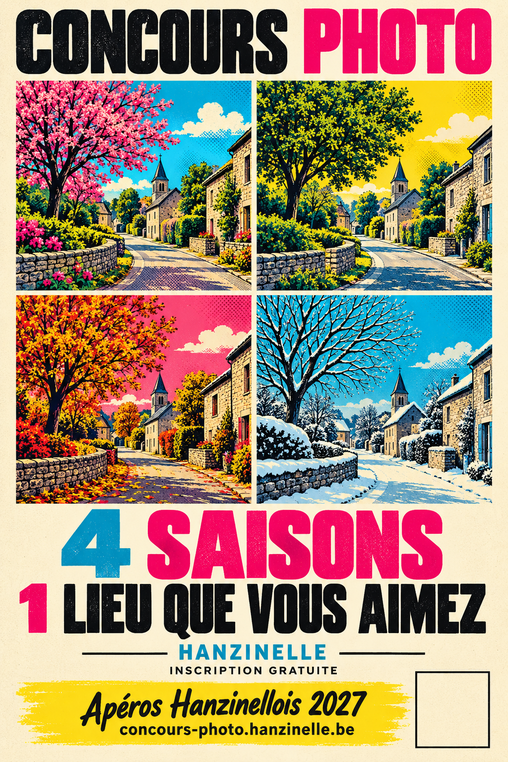Affiche Pop Art : concours photo, quatre saisons, un lieu que vous aimez, Hanzinelle